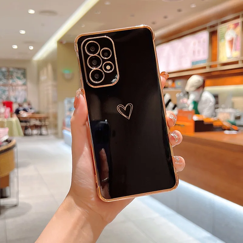 Color: black, Compatible-Phone Models: For iPhone XR, Ships From: CHINA - Electroplating Love Heart Phone Case For Samsung Galaxy S25 S24 Ultra S23 S22 A13 A14 A52 A53 Protect Lens Shockproof Back Cover