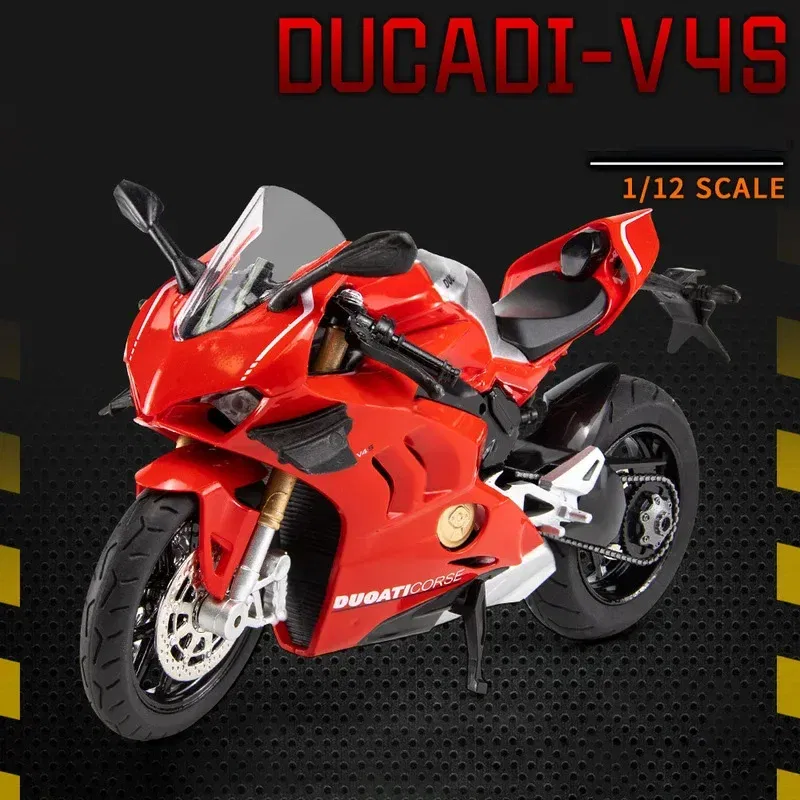 Color: black - 1:12 Ducati V4S Panigale Racing Motorcycles Simulation Alloy Motorcycle Model With Sound and Light Collection Toy Car Kid Gift