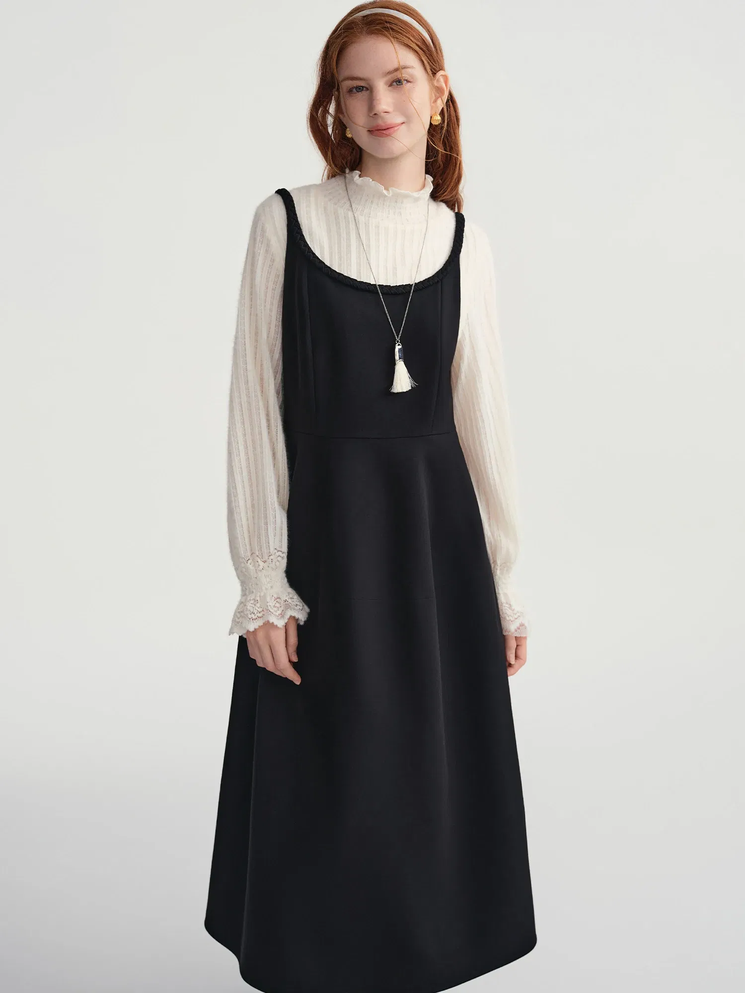 DUSHU Plus Size 2025 Women's Sleeveless Slip Midi Dress Satin Lace Trim Elegant Cocktail Party Gown Winter Velvet Evening Dress