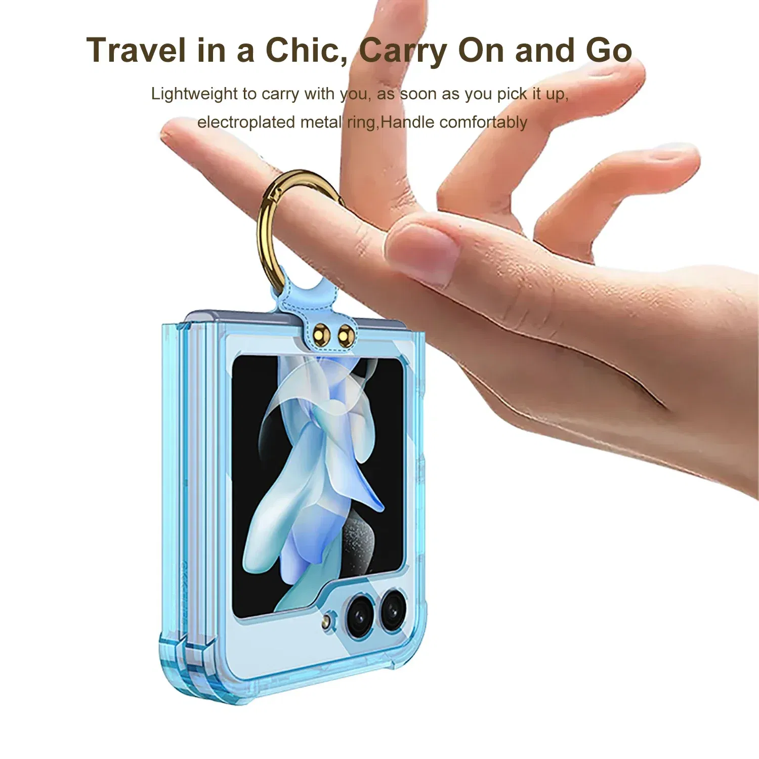 Material: Aluminum, Color: Brown - Transparent Electroplated Airbag Ring Phone Case for Samsung Galaxy Z Flip 5 4 3 5G Flip5 Flip4 Flip3 5G Stand Shockproof Cover
