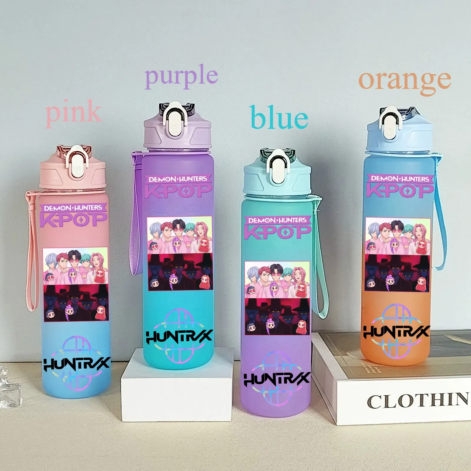 Color: SKY BLUE, Size: 12cm - 750ML K-pop Demon Hunters HUNTR X Rumi Mira Zoey Jinu Celine Kpop Plastic Water Cup K Pop Drinking Bottle School Huntrix Gourde