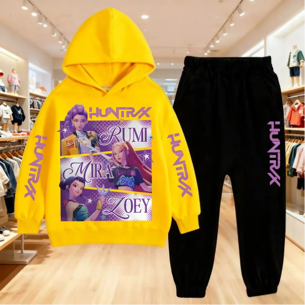 Color: black, Kid Size: 12 - 2025 KPop Demon Hunters Kids Hoodie Set Boys Teen Girls Hoody Sweatshirts With Pants Tracksuit Children's Autumn Clothing 2pcs