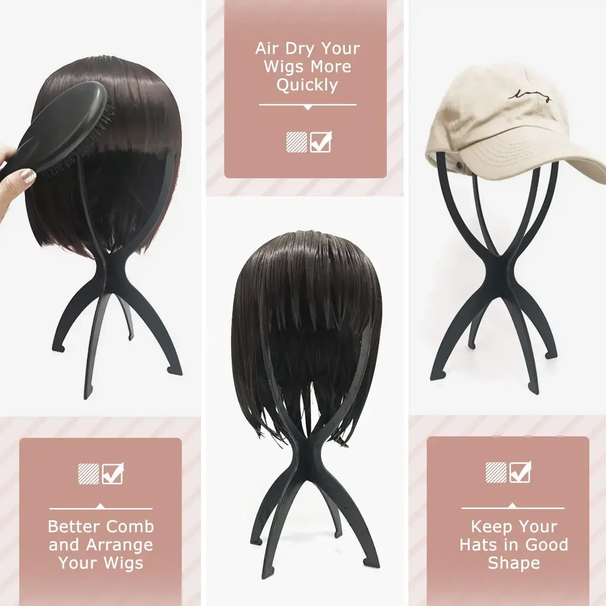 Color: Orange - 10pcs Wig Stand Durable Easy Assembly Wig Cap Holder Portable Plastic Hair Hat Displaying Stand Ideal for Home Salon Travel Use