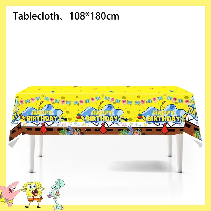Color: plum - SpongeBob Party Decorations Disposable Tableware Cup Baby Shower Birthday Theme Plate Tablecloth Kids Birthday Party
