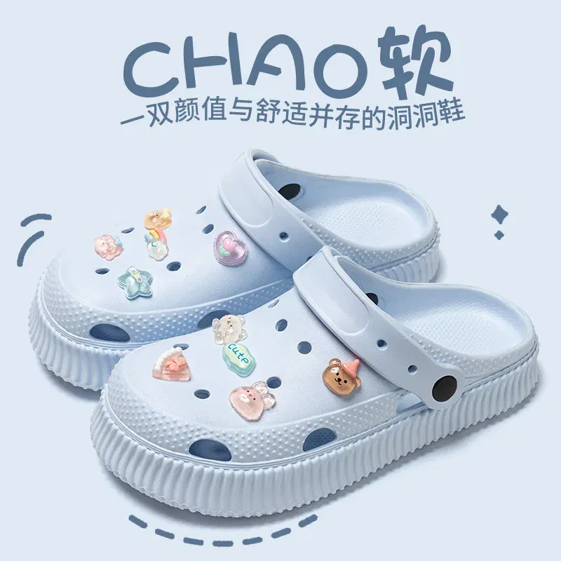 Color: DEEP BLUE, Shoe Size: 40-41 - Shoes hole shoes girls wear outside couple bag head women cool slippers