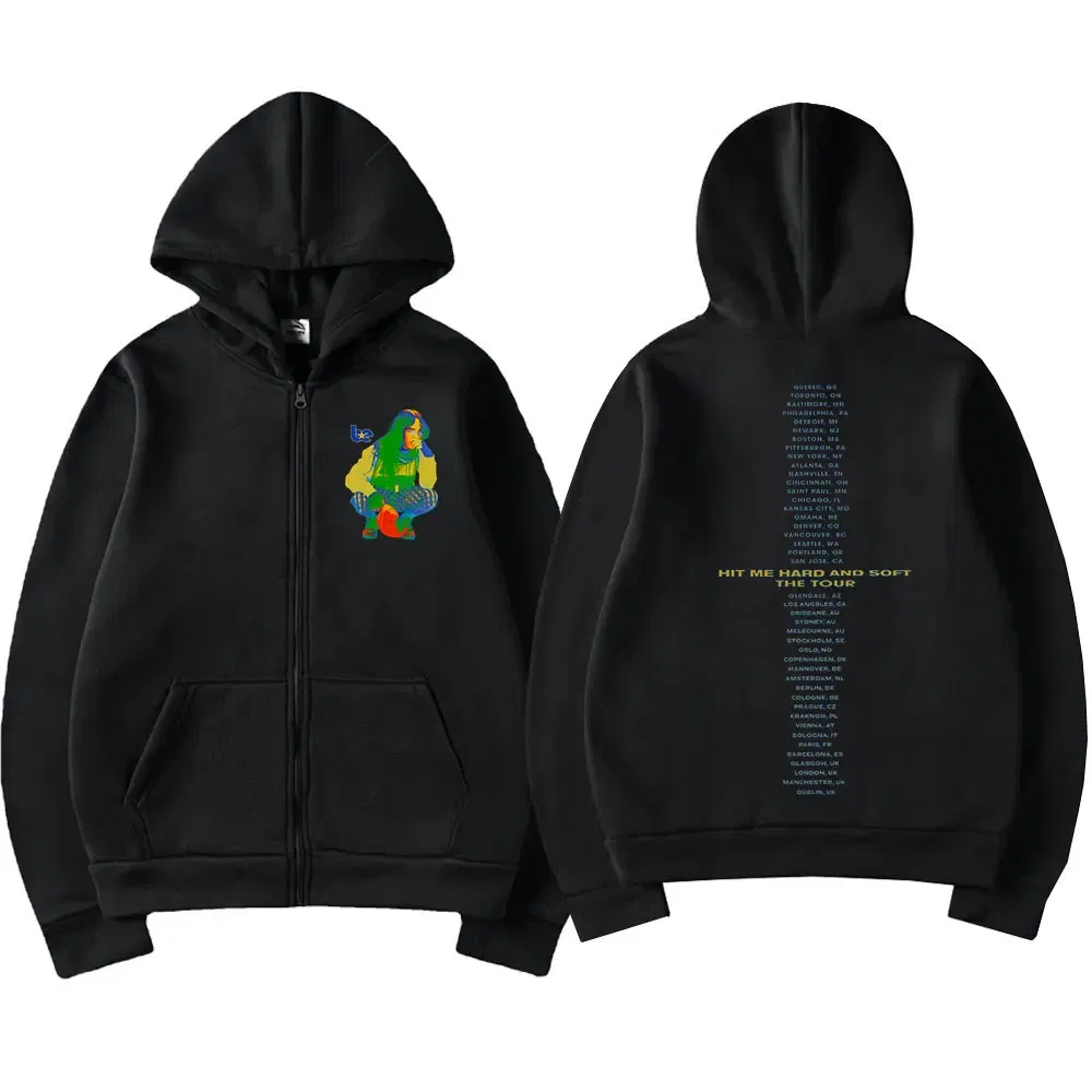 Color: Red, Size: XL - Hit Me Hard and Soft 2025 Tour Zipper Hoodies Men Women Harajuku Pullovers Fashion Hip Hop Zip Up Sweatshirts Jackets Fans Gift