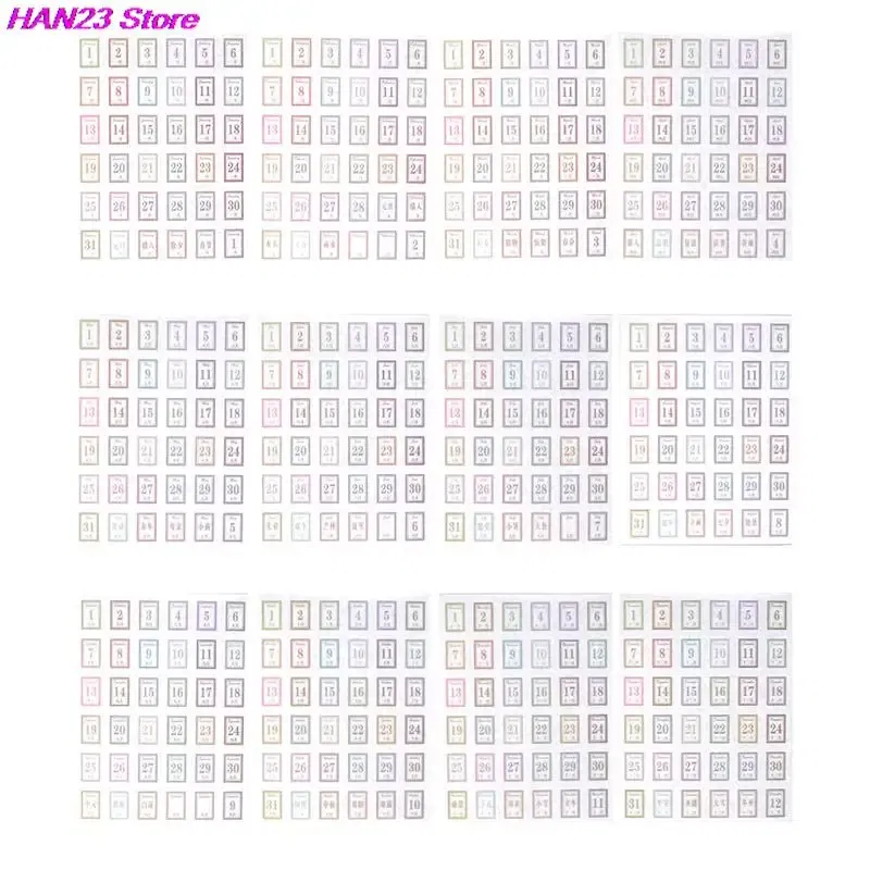 Color: WHITE - 365 Days Sticker Payment Stick Account Notebook Sticker Full Year Calendar Sticker Index Tab Reminder Sticker Student Stationery