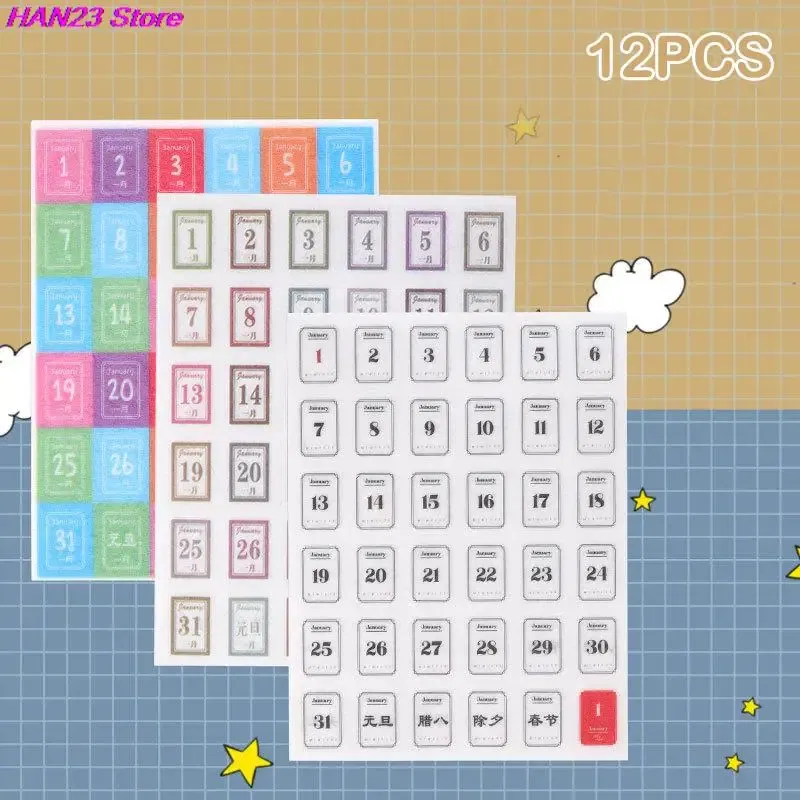 Color: WHITE - 365 Days Sticker Payment Stick Account Notebook Sticker Full Year Calendar Sticker Index Tab Reminder Sticker Student Stationery