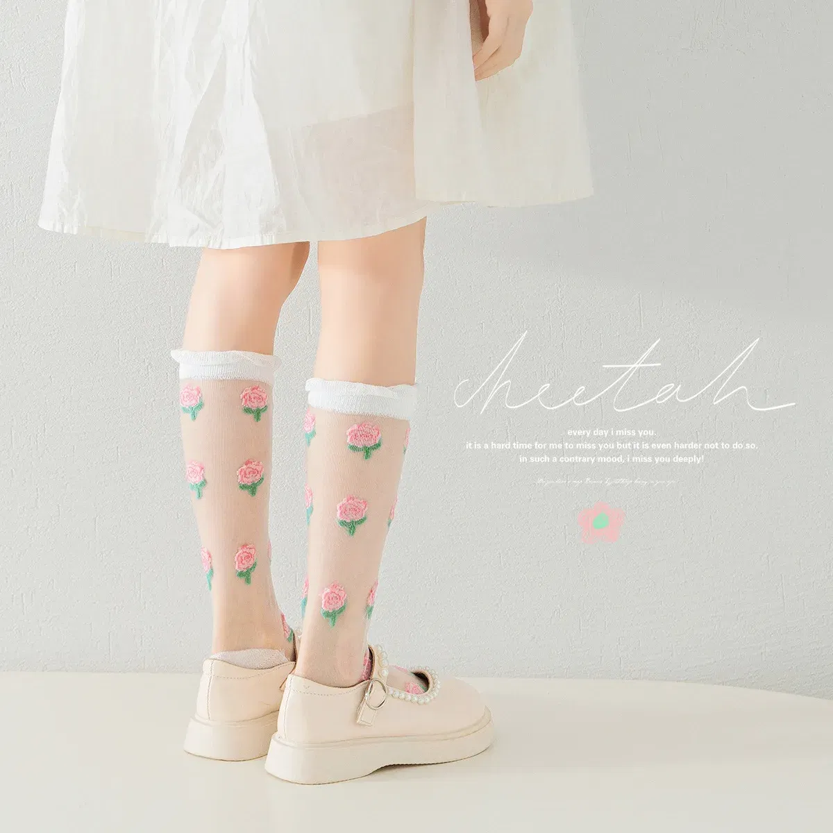 Color: Beige, Size: 4-6T - 3 Pairs Summer Girls Socks Long Tube Socks Baby Soft Cotton Knee Socks Sweet Flower Pattern