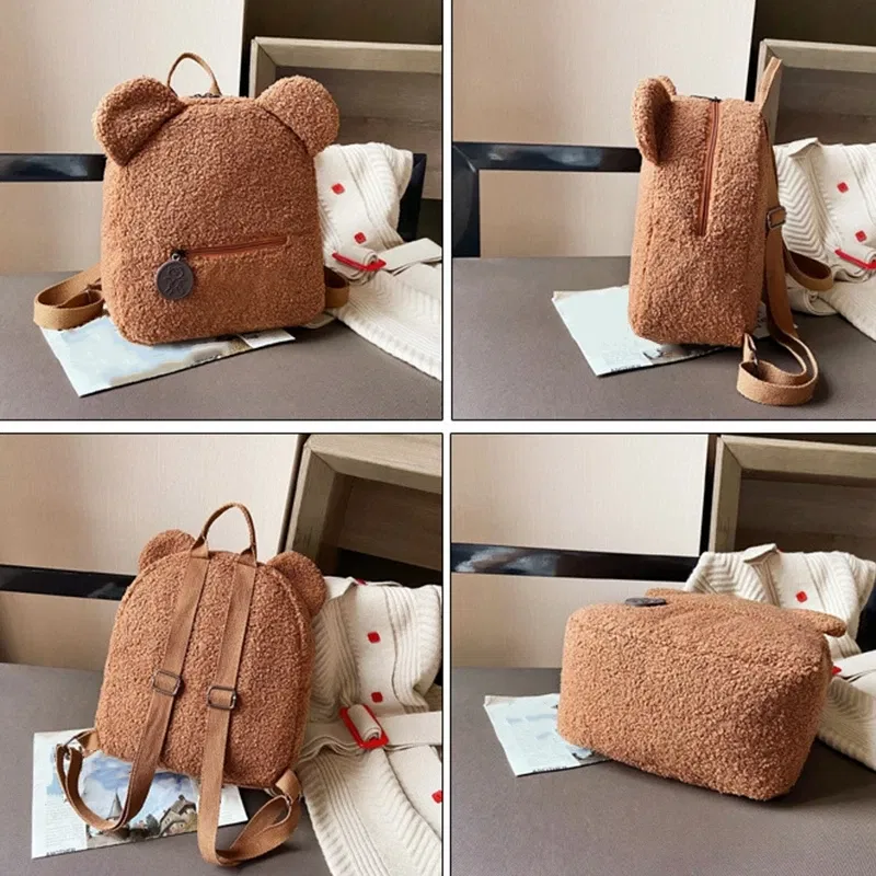 Color: Beige - Bear Backpacks Portable Children Travel Shopping Rucksacks Women's Cute Bear Shaped Shoulder Backpack