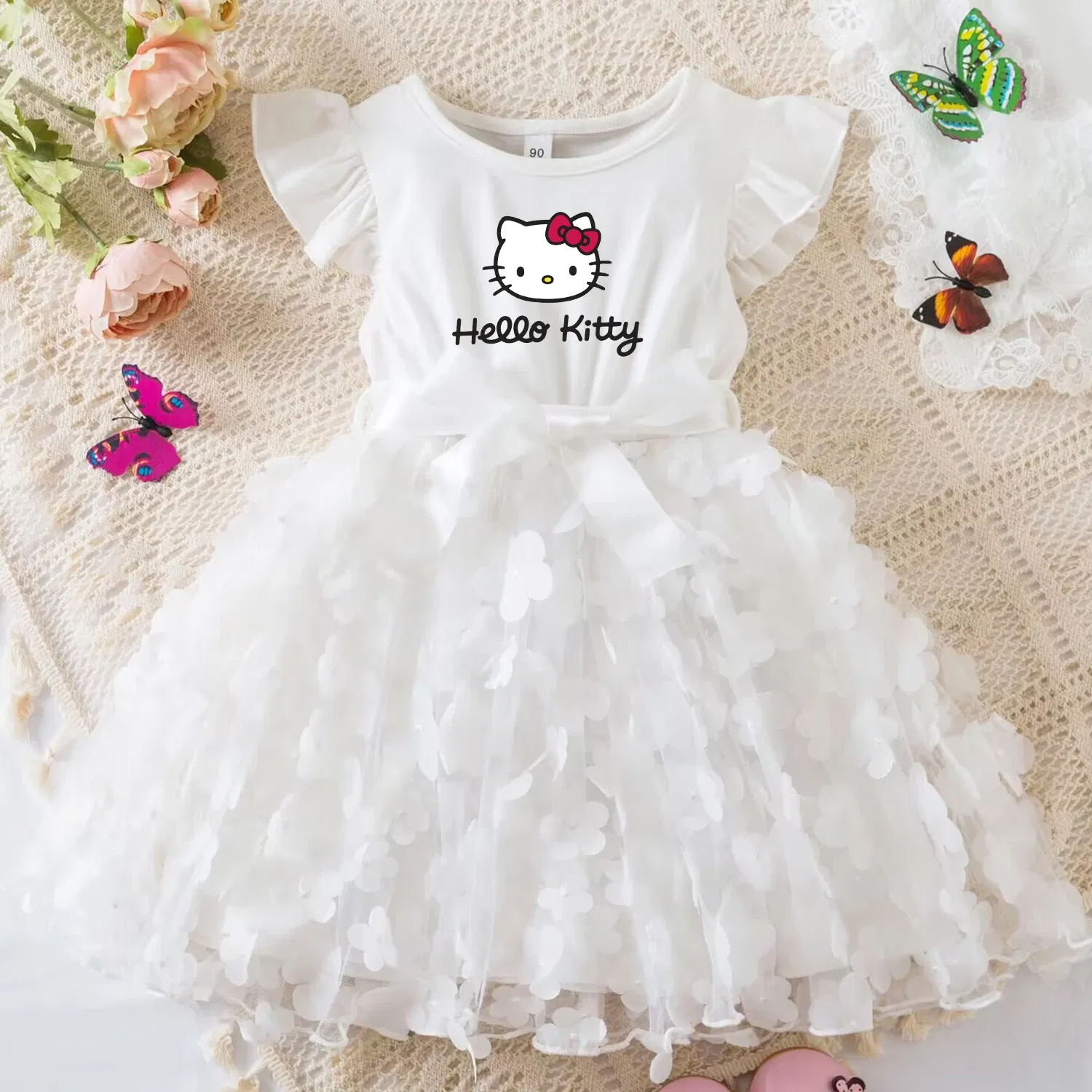Color: Pink, Size: XL - Hello Kitty Summer Dress for Kid's Casual Clothes 3D Butterfly Cute Baby Girls Princess Dress Party Dresses 2-6 Yrs