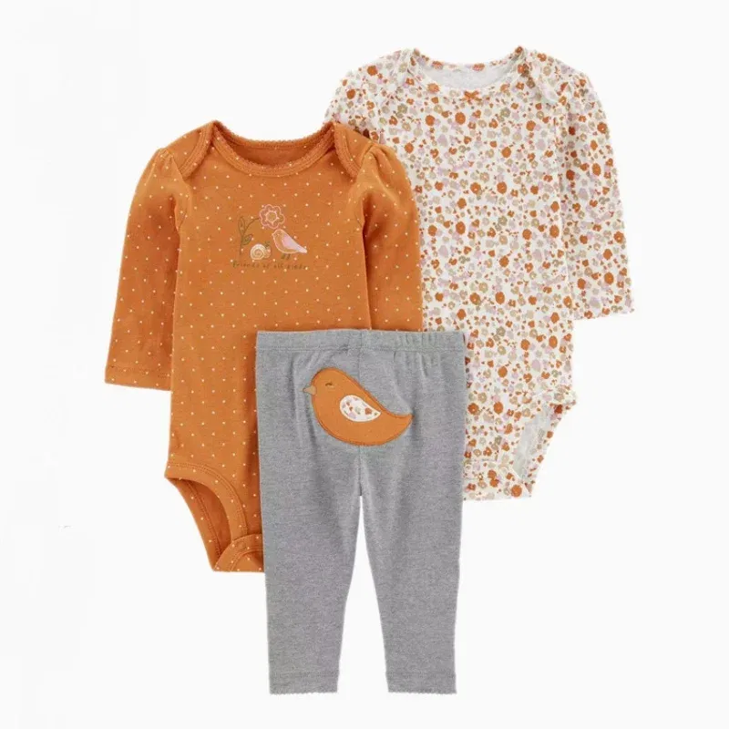 Color: Khaki, Ships From: CHINA, Kid Size: 9M - 3PCS Baby Clothing Set Autumn Newborn Baby Girl Pure Cotton Clothes Set Soft Cute Animal Kids Bodysuits+Pants+Romper Bebe 6-24M
