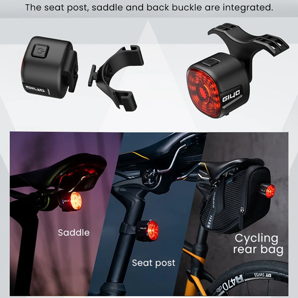 Color: WHITE - New Bicycle Smart Brake Tail Light MTB Road Bike Auto Brake Sensing Light SB Rechargeable IPX6 Waterproof LED Warning Rear Lamp