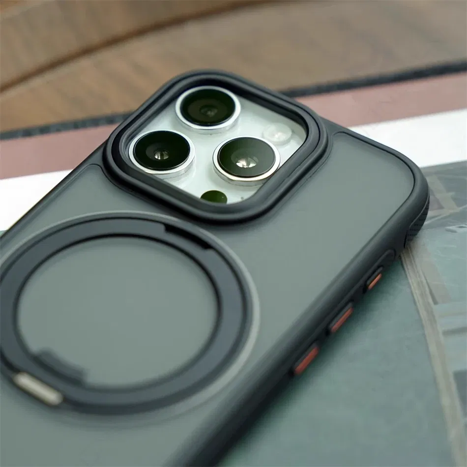 Color: black, Material: Microfiber - 360?° Rotation Ring Stand Magnetic Case For iPhone 13 14 15 16 17 Pro Max 16E Matte Military Shockproof Armor Cover For Magsafe