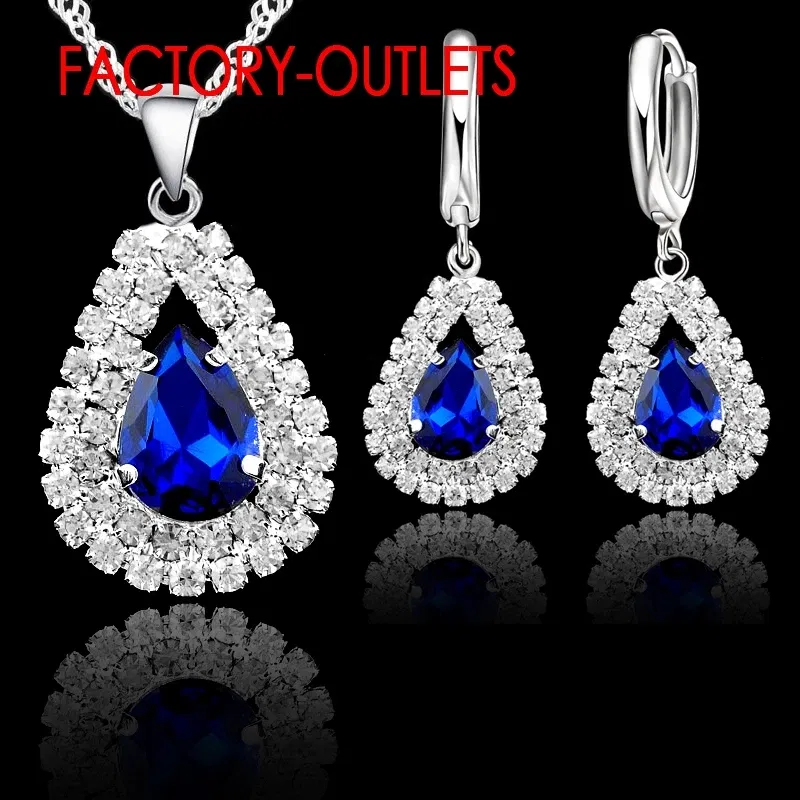 Metal color: ROSE GOLD COLOR - Hot Sale 925 Silver Needle Bridal Jewelry Sets Austrian Crystal Water Drop Necklaces Hoop Earrings Women Party Engagement