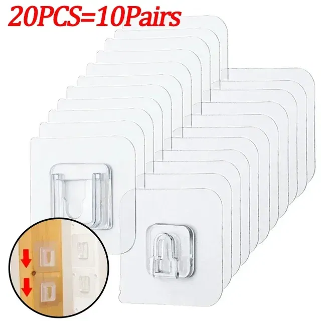 Color: light green - Double-Sided Adhesive Wall Hooks Hanger Strong Transparent Suction Cup Sucker Hooks Kitchen Bathroom Storage Plug Socket Holders