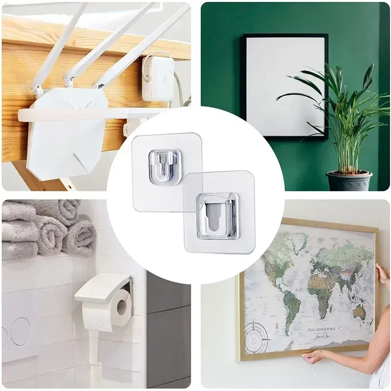 Color: light green - Double-Sided Adhesive Wall Hooks Hanger Strong Transparent Suction Cup Sucker Hooks Kitchen Bathroom Storage Plug Socket Holders