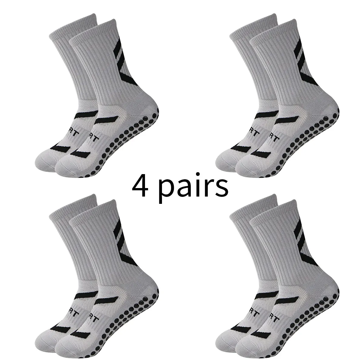 Color: Gold, Size: L - 4 pairs of new combination non slip sports socks, non slip rubber grip pads, football socks, tennis running socks