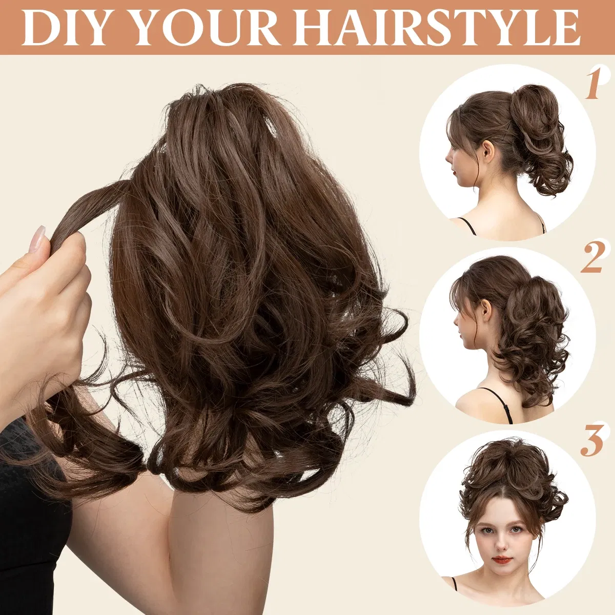 Color: 4/30HL, Bulk Buy: 1pc - Synthetic Diy Claw Clip In Ponytail Hair Extensions Hairpiece Hair Bun Fake Black Blonde Natural Hair False Pigtail for Women