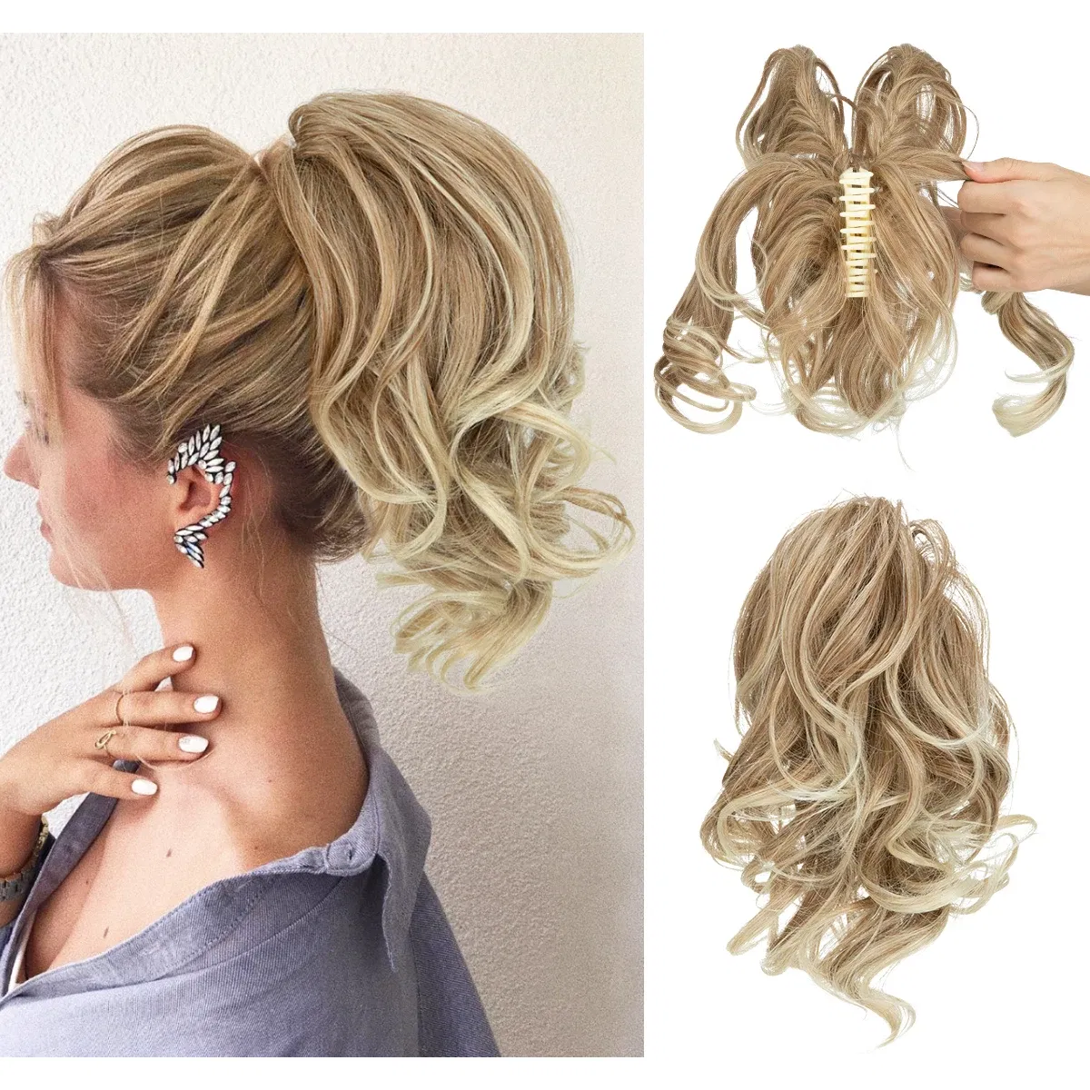 Color: 4/30HL, Bulk Buy: 1pc - Synthetic Diy Claw Clip In Ponytail Hair Extensions Hairpiece Hair Bun Fake Black Blonde Natural Hair False Pigtail for Women
