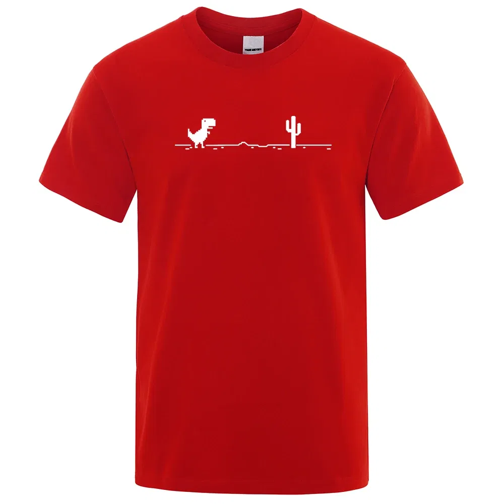 Color: green, Size: L - Mens T-shirts Printed Dinosaur Cactus Funny Tops Summer Cotton T-shirt for Men Casual O-Neck Tee Shirts Streetwear Basic Top