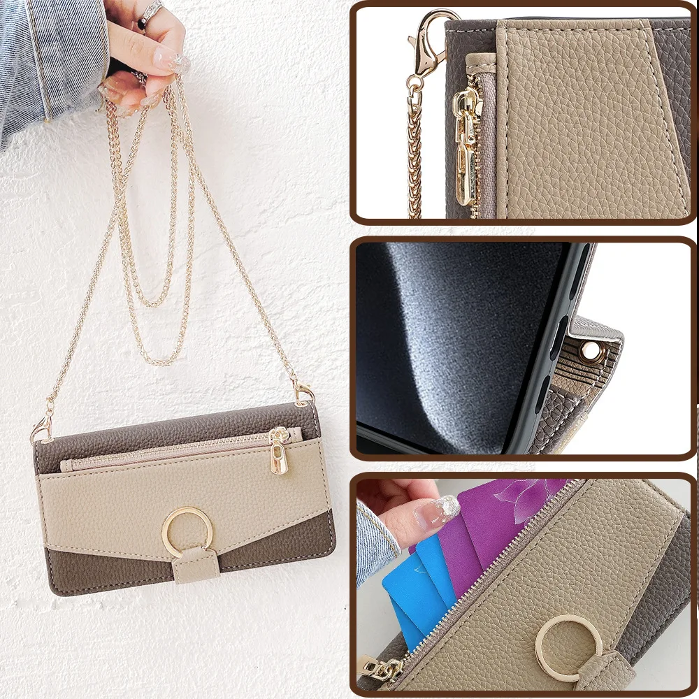 Color: Frosted Black, Compatibility by Model: Galaxy A55 - Leather Phone Case for SAMSUNG Galaxy A05 A06 A16 A15 A36 A56 A26 5G  Crossbody Wallet Case Flip Mirror Cover with Long Lanyard