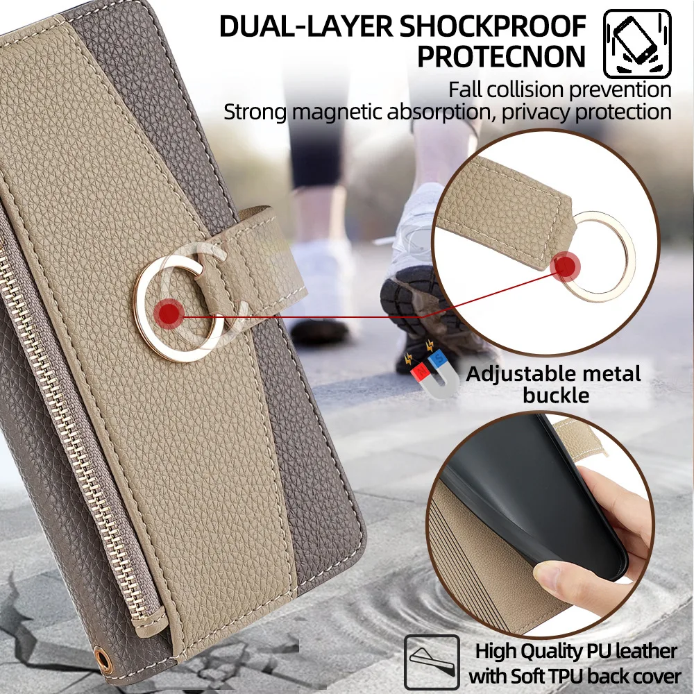 Color: Frosted Black, Compatibility by Model: Galaxy A55 - Leather Phone Case for SAMSUNG Galaxy A05 A06 A16 A15 A36 A56 A26 5G  Crossbody Wallet Case Flip Mirror Cover with Long Lanyard