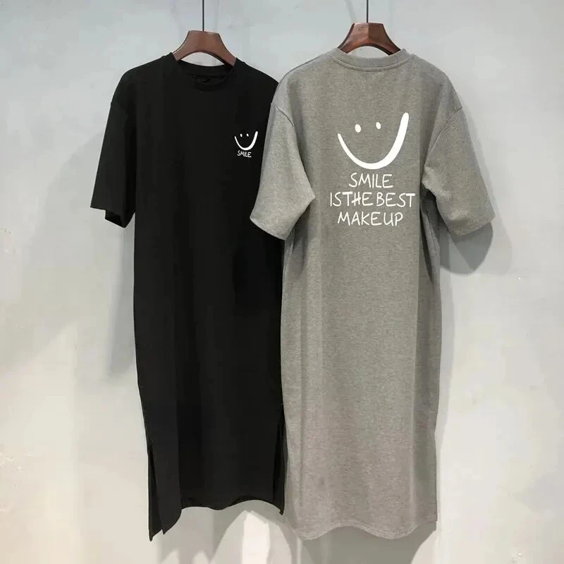 Size: XXL, Color: black - Women's Summer New Short Sleeved T-shirt Dress Loose Mid Length Over Knee Dress
