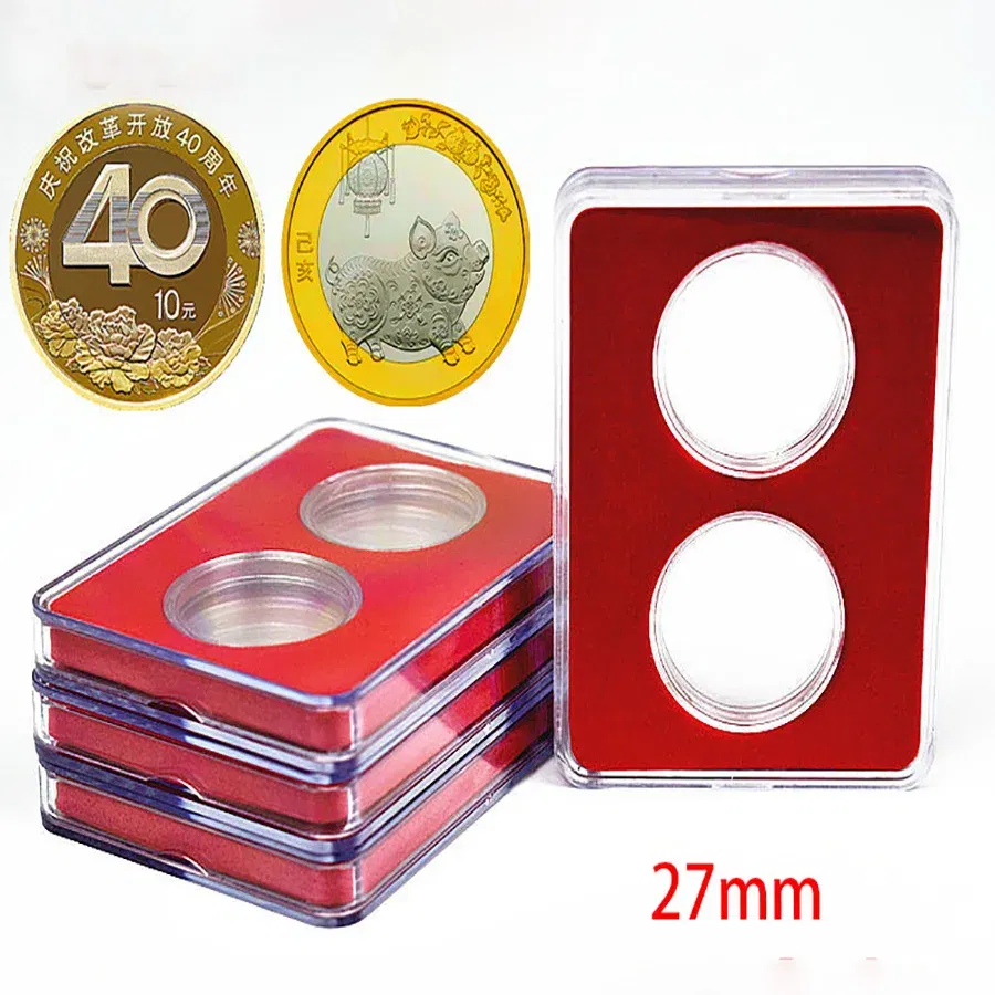 Color: light green - 27mm 30mm Small Label Grade IDENTIFICATION 2 Coins slabs Holder Display Red Color Coin Collecting Storage Box