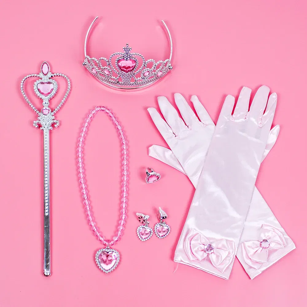 Color: Red - Pincess Anna Elsa Cosply Accessories Crown Magic Wand Necklace Wig Gloves Frozen Snow White Belle Cinderella Princess Role Play