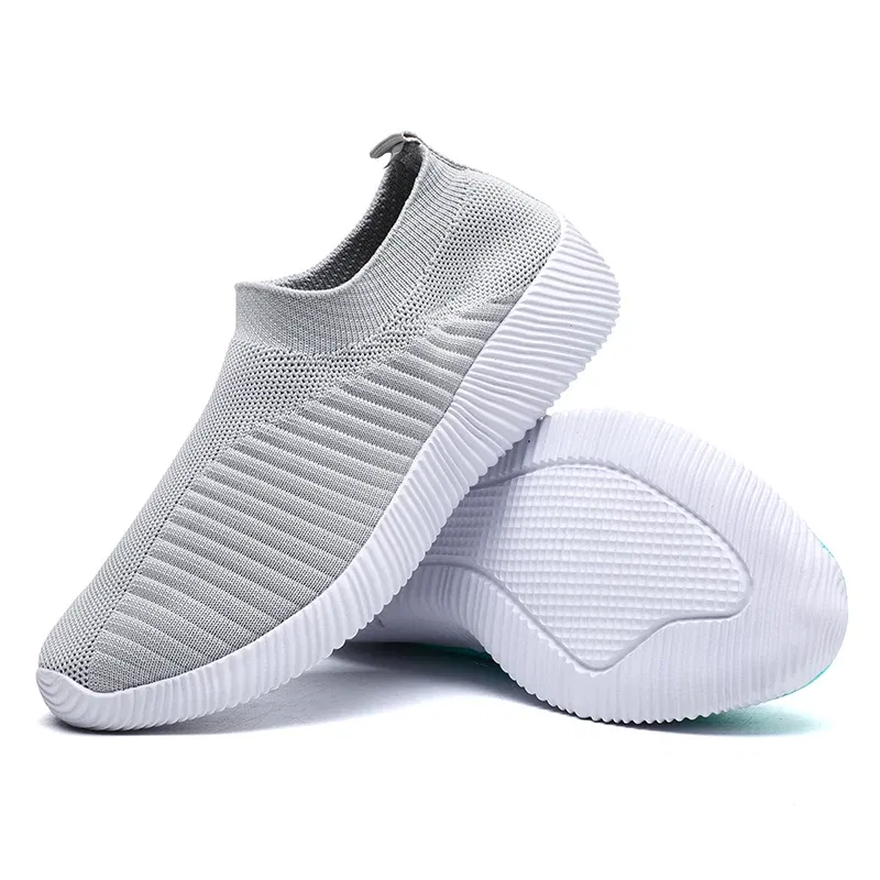 Shoe Size: 39, Color: GRAY - Women Vulcanized Shoes High Quality Women Sneakers Slip On Flats Shoes Women Loafers Plus Size 43 Walking Flat