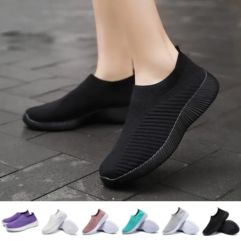Shoe Size: 39, Color: GRAY - Women Vulcanized Shoes High Quality Women Sneakers Slip On Flats Shoes Women Loafers Plus Size 43 Walking Flat