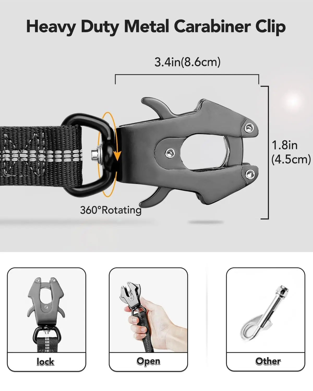 Color: GRAY - Heavy Duty Dog Leash with Elastic Bungee for Medium & Large Dogs - Shock Absorption & Safety Clip Included