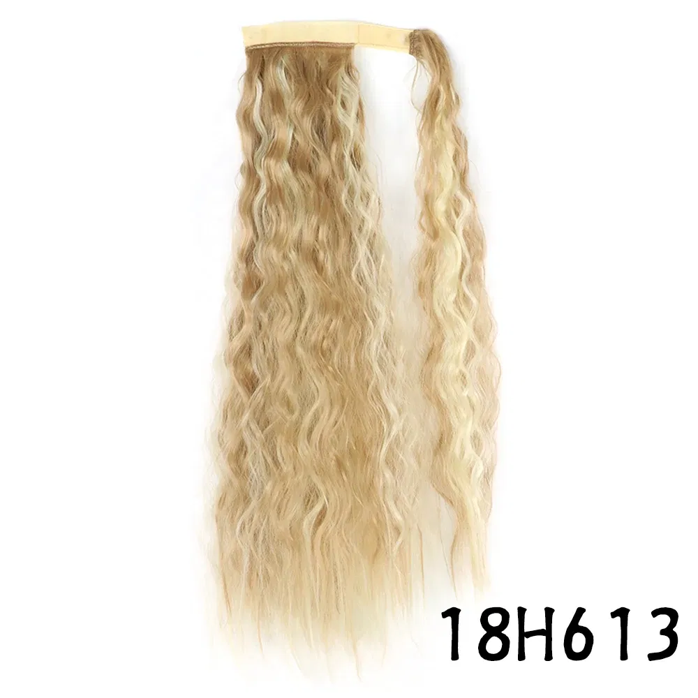 Color: P1B/613, Stretched Length: 22inches - Synthetic Long Corn Wavy Ponytail Hairpiece Wrap on Hair Clip Ombre Brown Blonde Hair Extensions Pony Tail