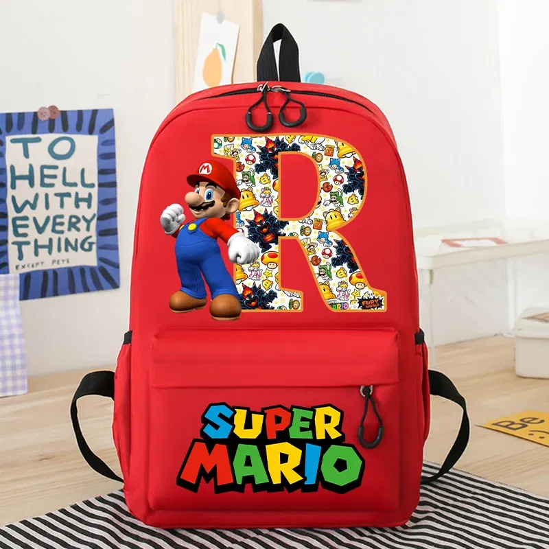 Color: Orange, Size: >40cm - New Super Mario Bro School Bag Cartoon Letter Printed Children Backpack Boys Girls School Backpacks Children's Birthday Gifts