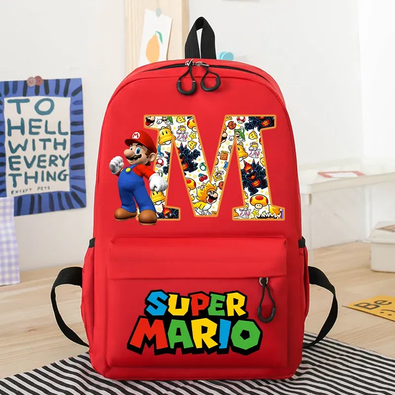 Color: Orange, Size: >40cm - New Super Mario Bro School Bag Cartoon Letter Printed Children Backpack Boys Girls School Backpacks Children's Birthday Gifts