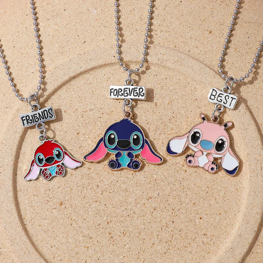 3pcs/set Best Friend Forever Necklace for 3 Girls Stitch Angel Matching Heart Pendant Necklace BFF Necklaces for Sister