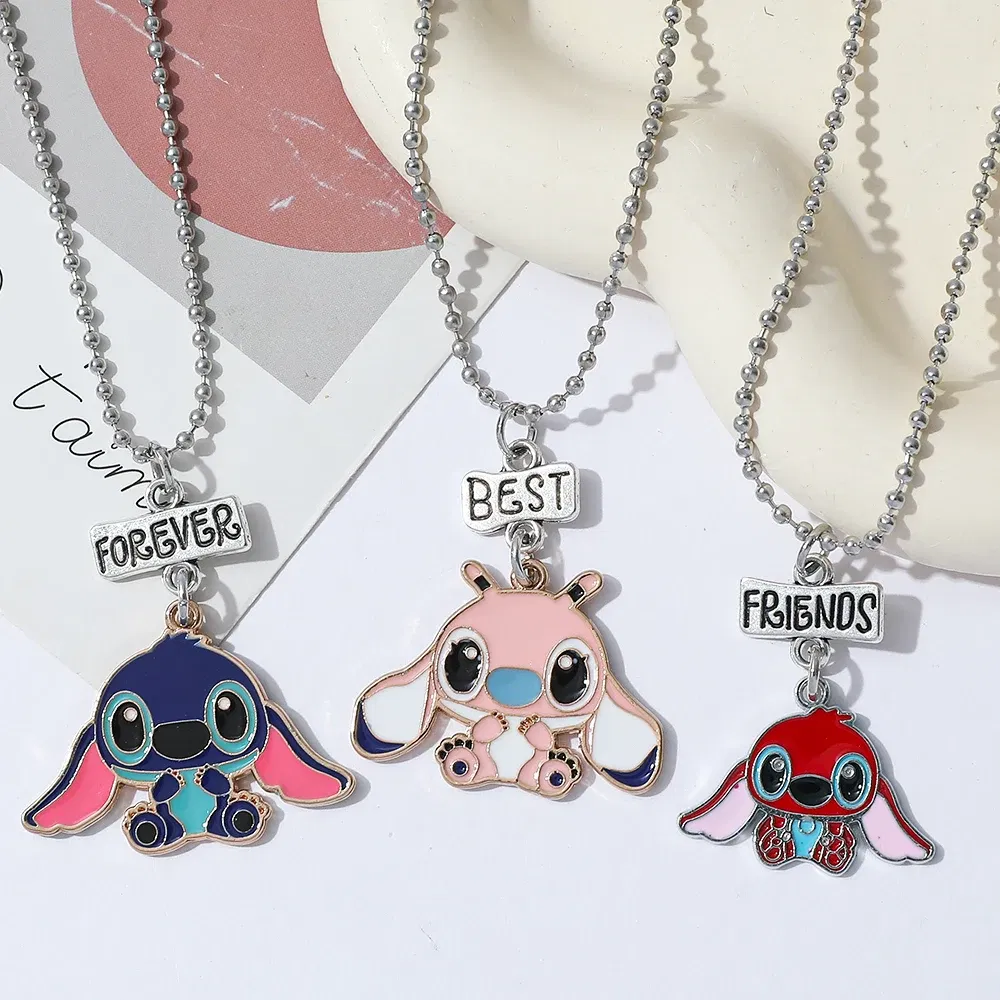 3pcs/set Best Friend Forever Necklace for 3 Girls Stitch Angel Matching Heart Pendant Necklace BFF Necklaces for Sister