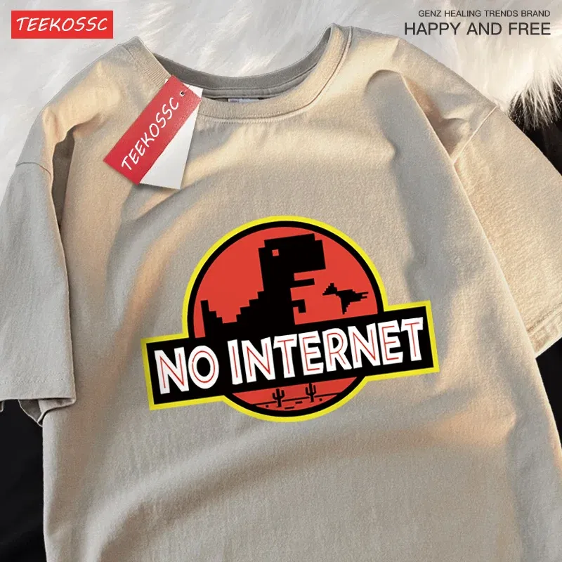 Color: green, Size: XL - No Internet Fun Little Dinosaur Short Sleeve Mens Cartoons Cotton Tshirt Summer High Quality Clothing Fashion Oversize T-Shirts