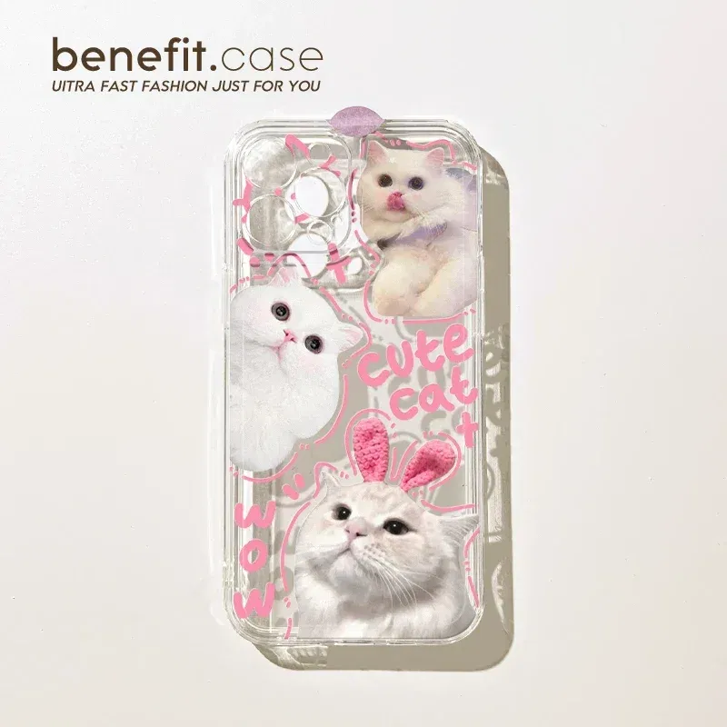 Color: Beige, Material: Microfiber - Cute Kitten Phone Case for iPhone 15 14 13 12 11 Pro Max XR XS X 7 8 Plus Mini SE Clear Cat Mobile Case