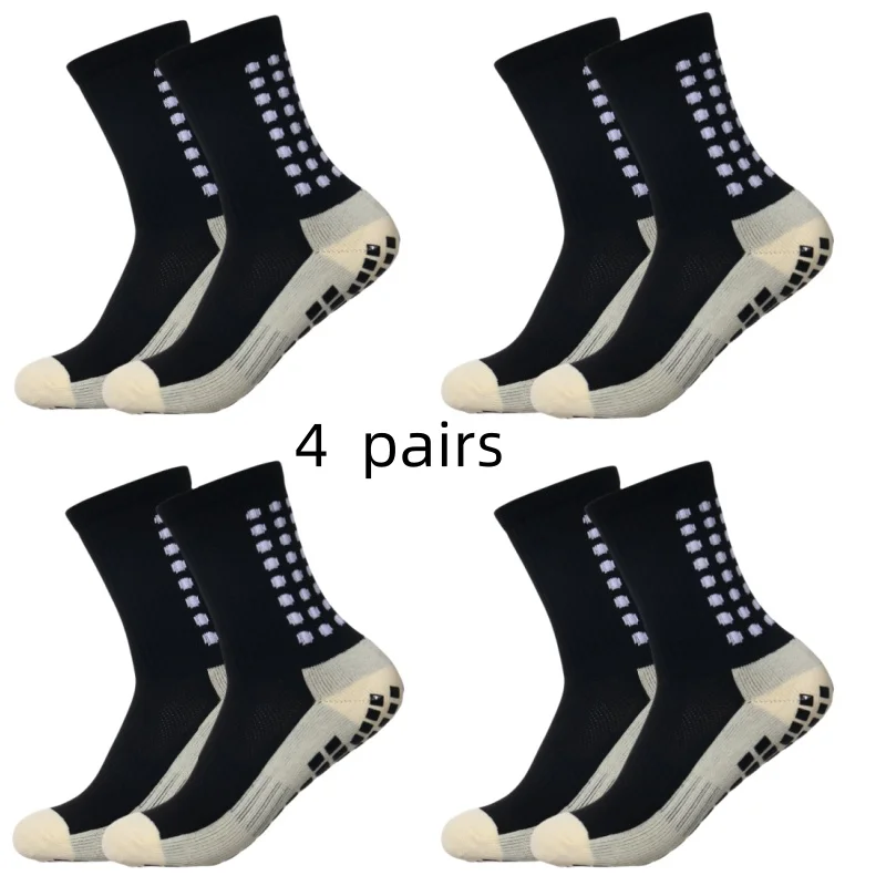 Color: Pink - 4 pairs of men's soccer socks non-slip grip pad football basketball socks