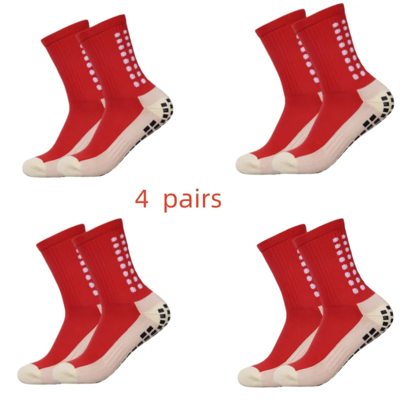 Color: Pink - 4 pairs of men's soccer socks non-slip grip pad football basketball socks