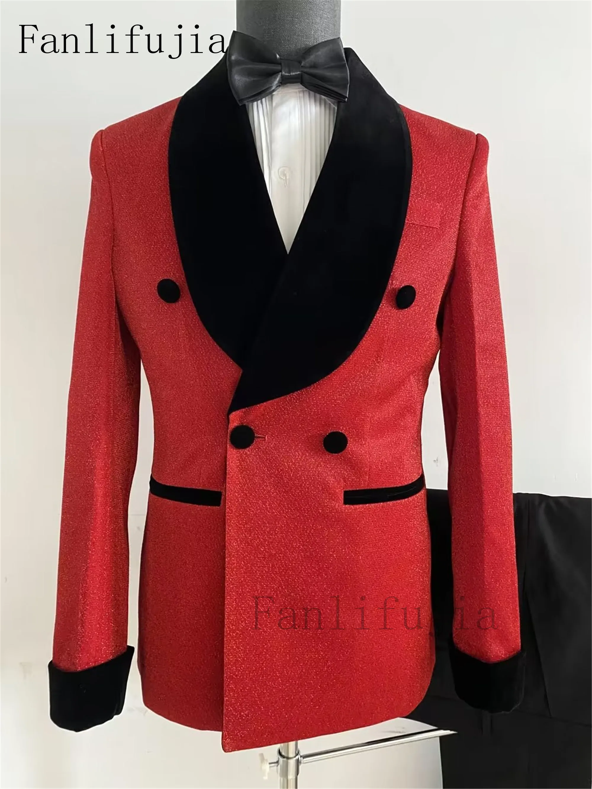 Color: Gold, Size: XXXL - Fanlifujia Luxury Red Glitter Suits Men Groom Wedding Tuxedo Double Breasted Blazer Formal Evening Party Prom Dress 2 Pieces Set