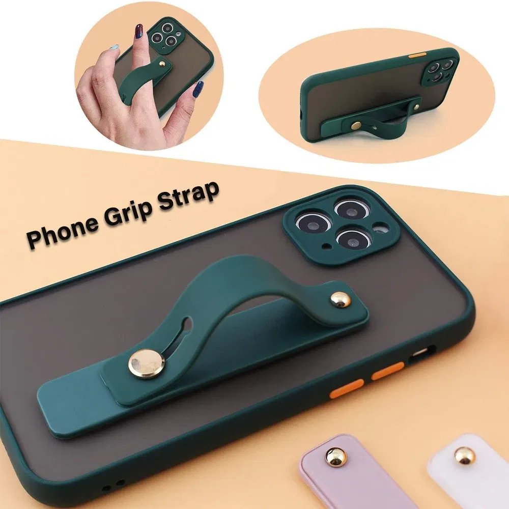 Color: GRAY - Wrist Band Hand Band Finger Grip Mobile Phone Holder Stand Push Pull Universal Plain Color Phone Socket Holder for iPhone Xiaomi