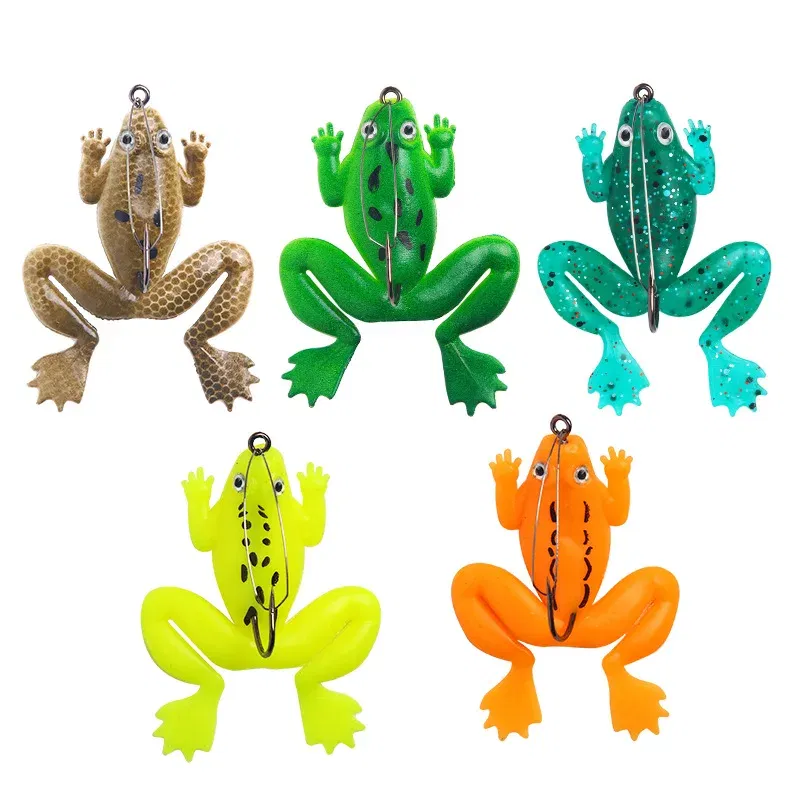 Color: Navy Blue - 1 Pcs Soft Frog Fishing Lures 6CM 5.2G Silicone Bait Frog Artificial Treble Hooks Top Water Ray Baits Fishing Tackle