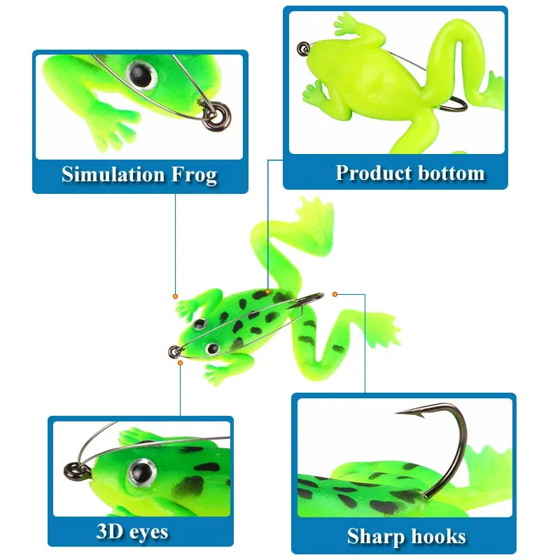Color: Navy Blue - 1 Pcs Soft Frog Fishing Lures 6CM 5.2G Silicone Bait Frog Artificial Treble Hooks Top Water Ray Baits Fishing Tackle
