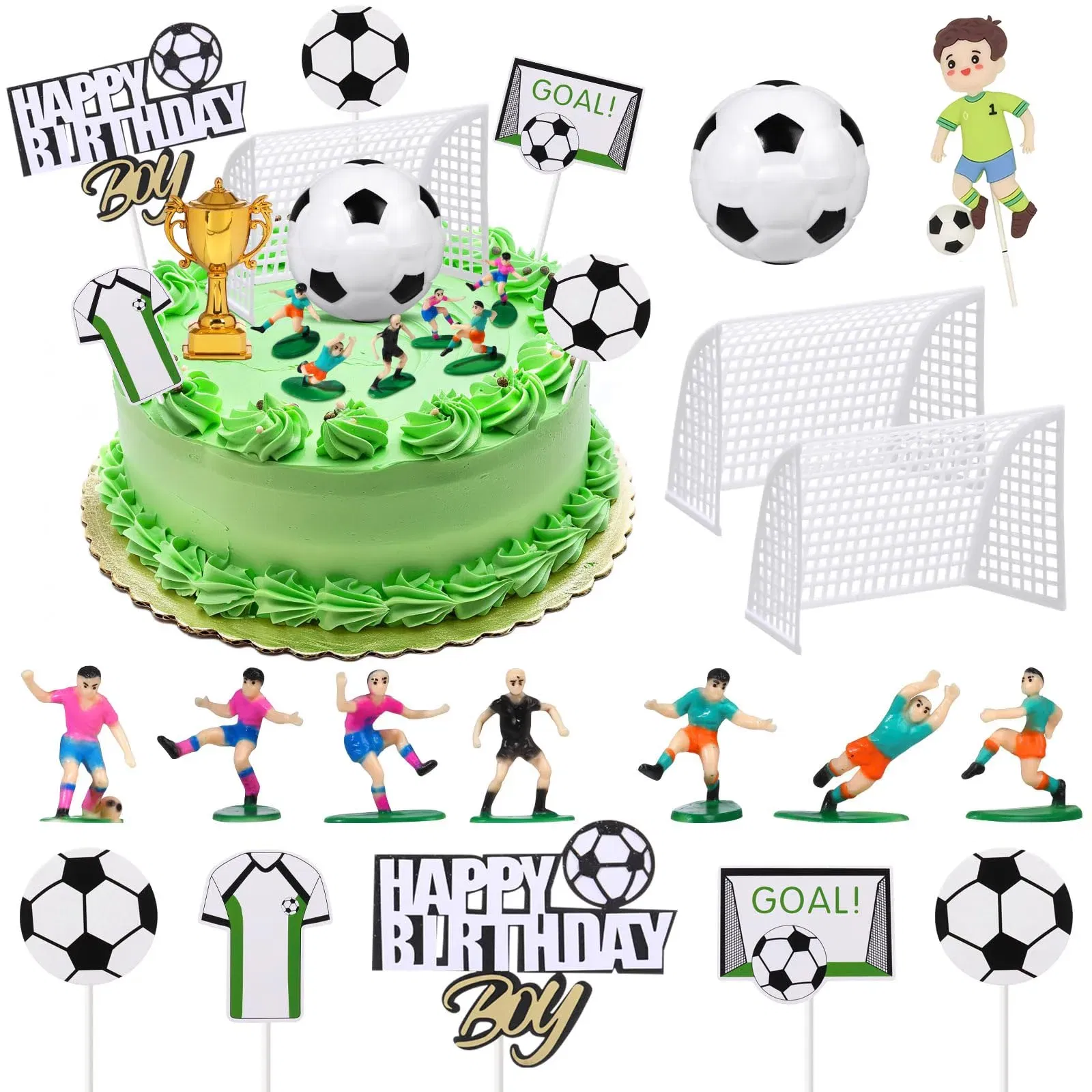 Color: Clear - Soccer Cake Decorations Soccer Birthday Party Supplies Soccer Ball Cupcake Topper