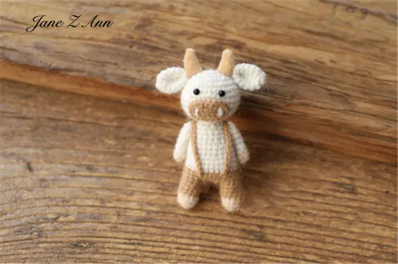 Color: MAROON, Size: ONE SIZE - Handmade mink plush dolls knitted calf rabbit bear mouse newborn full moon photography props