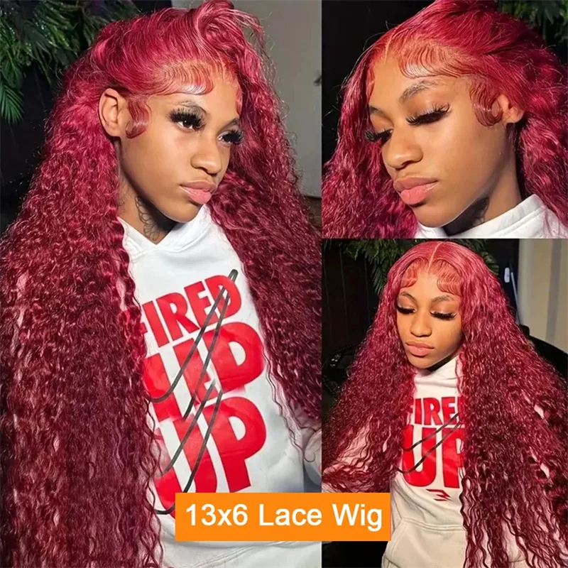 Hair Color: #2, Stretched Length: 36inches, Density: 250%, Ships From: CHINA - 30 40 Inch 99J Burgundy 13x6 Hd Lace Frontal Human Hair Wig Red Colored 13x4 Transparent Lace Curly Deep Wave Frontal Wig