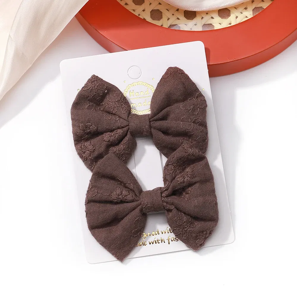 Color: ROYAL BLUE - 2Pcs/Set Solid Color Kids Bows Hair Clips for Baby Girls Handmade Plaid Bowknot Hairpin Barrettes Photograph Hair Accessories